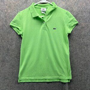 Lacoste Polo Shirt Womens 38 Green Preppy Dress Mesh Logo Golf Golfer Cotton
